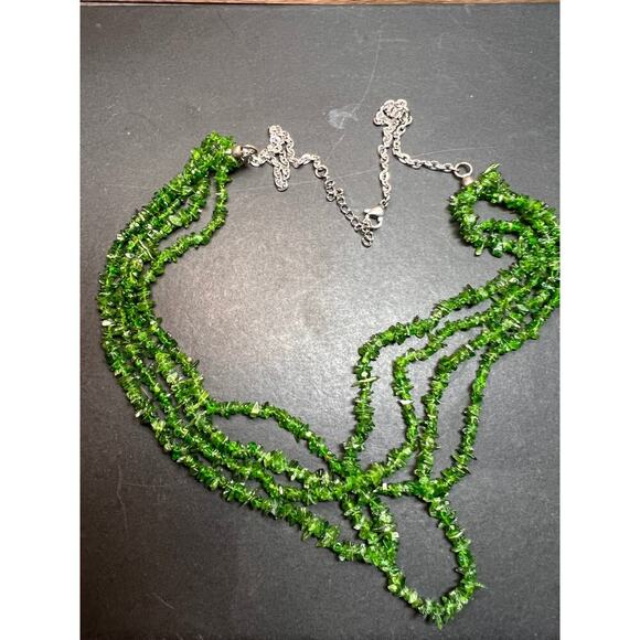 Chrome diopside 4 strand necklace with stainless steel chain - Picture 2 of 11